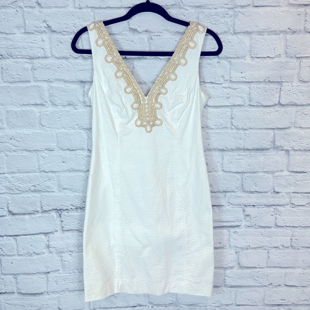 Lilly Pulitzer White Midi Dress with Gold Trim